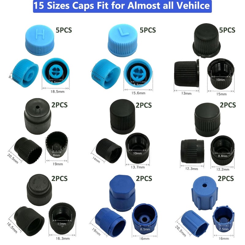 Lucstar R 134a A/C Caps for Cars,49pcs 17 Sizes AC Low Pressure Port Cap for R12 R134a Air Conditioning Service AC System Ports Caps, Car AC Recharge Valve Core Kit, Auto Replacement Leakproof Hat - Image 2